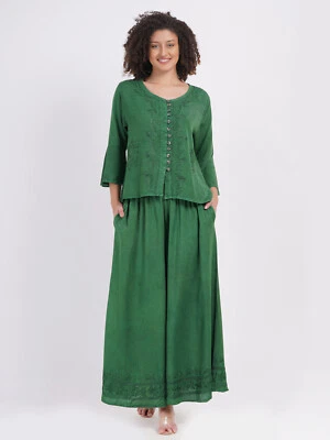 Women's Stone Washed Embroidered Button Top  & Wide Leg Pant Set Assorted Lot - Image 1 of 4