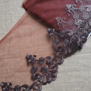 4.5 Yards 9" wide Puce Tulle Mesh Lace/Embroidered Brown Victorian Flower xh227 - Picture 1 of 2