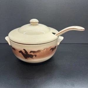 Montana Lifestyles Tureen Lid Ladle Original Traditions Cowboy Horses 2qt Size - Picture 1 of 9