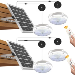 2x Solar Double Head Ceiling Pendant Light Remote Outdoor Indoor Lamp Waterproof - Picture 1 of 18