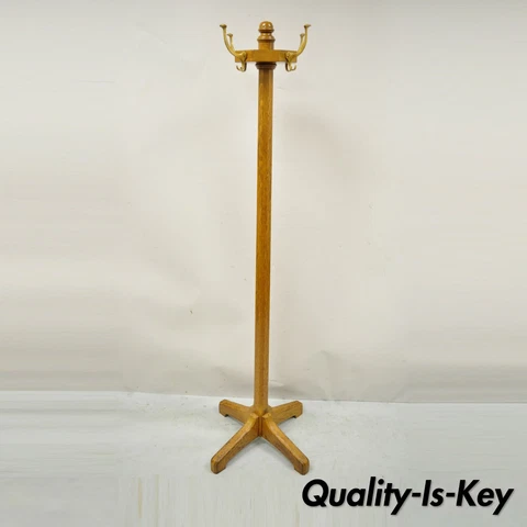 Antique BL Marble Chair Co. Oak Wood Revolving Arts & Crafts Coat Tree Stand Cover