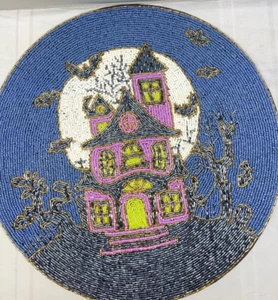 Halloween Perlen Tischset Blau Lila Spukhaus Nicole Miller Neu 15" - Bild 1 von 6