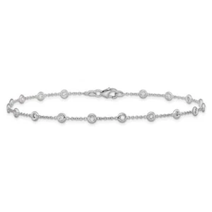 18K Solid White Gold Diamond Station Tennis Bracelet - Picture 1 of 14