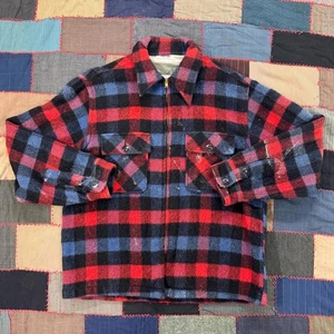Giacca camicia flanella lana a quadri rosso e blu pellegrino vintage anni 60 taglia M - Foto 1 di 6