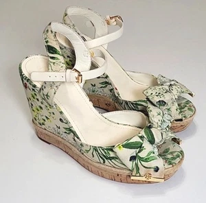 Tory Burch Penny logo bow espadrilles platform wedge sandals size 8 - Picture 1 of 14