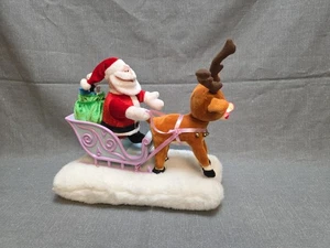 Gemmy Rudolph Red Nosed Reindeer Santa Sleigh Sings Animated Lights Up Moves - Picture 1 of 6