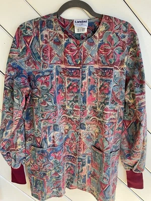 Exfoliantes de Trabajo Vintage Estampado Landau Manga Larga Botón a Presión - Talla S Foto 1 de 4