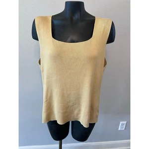 Peck&Peck Woman yellow Silk Sleeveless Square neck top Sz 2X Preppy Quiet Luxury - Picture 1 of 4