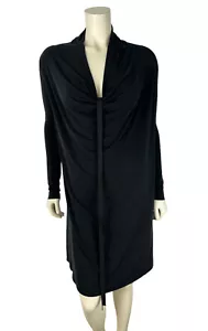 Allsaints schwarz seidig Langarm Kleid Größe 0 Amei Wasserfallausschnitt drapiert verstellbar - Bild 1 von 10