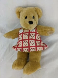 Hallmark Tan Bear Plush 11 Inch Heart Dress Magnetic Nose Stuffed Animal Toy - Picture 1 of 6