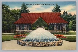 Postcard Fountain in Greeley Park Nashua New Hampshire Unposted - Picture 1 of 2