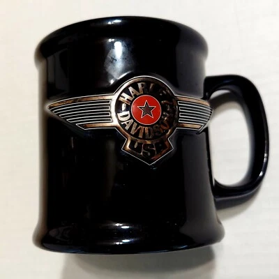 VTG Y2K Harley Davidson Mug 3D Wings Black Blue 16oz Coffee Cup 2001 USA - Photo 1/4