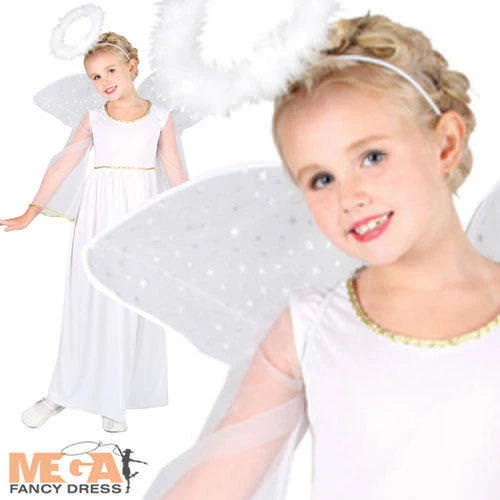 Angel Childs Girls Christmas Nativity Play Fancy Dress Kids Xmas Costume Outfit - Image 1 of 1