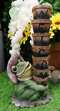 Ebros Green Frog With Pink Hat Juggling Pots Stack Welcome Sign Figurine 14"H