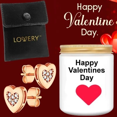 Pendientes de San Valentín, Vela de San Valentín, Pendiente y Bolsa de Oro Rosa de 14K, Foto 1 de 4