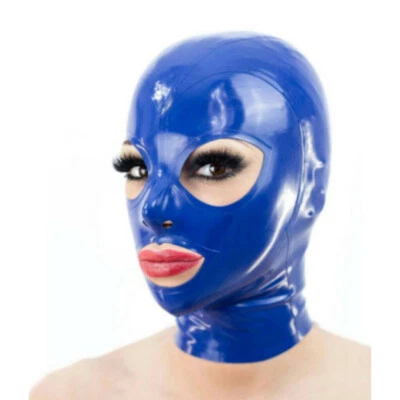 Blue Latex Rubber Hood/Mask Back Zipper Fetish BDSM Club Party Catsuit Cosplay - Image 1 of 2