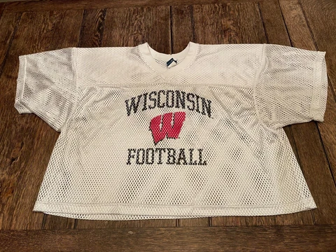 vintage WISCONSIN BADGERS men's 2XL-3XL white mesh practice Football Jersey WOW Cover