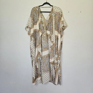 Umgee Kimono Wrap Paisley Womens M/L Multicolor Beige Side Slits Flowy Bohemian - Picture 1 of 10