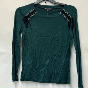 INC Womens S Hunter Forest Green Lace Up Shoulders Long Sleeve Sweater NWT DG65 - Picture 1 of 6
