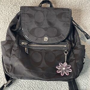 COACH Canvas MINI Black Backpack  Pink Interior & flower Charm Silver Hardware