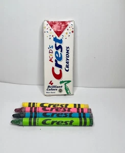 Vintage Crest Kid’s Toothpaste Promotional 4 Piece Crayon Color Package Ad - Picture 1 of 2