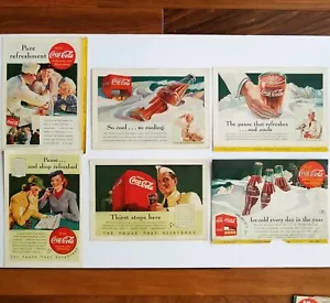 6 Getränke Coca Cola Werbung 30er 40er National Geographic Rückdeckel Soda Jerk - Bild 1 von 7