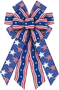Large Patriotic Bows for Wreath, Patriotic Wreath Bows Memorial Day Burlap Strip - Picture 1 of 12