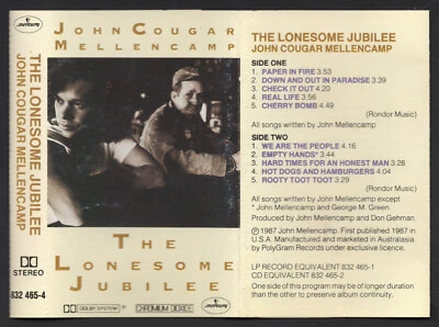 1987 MUSIC CASSETTE TAPE - [THE LONESOME JUBILEE] SINGER: JOHN COUGAR MELLENCAMP - Image 1 of 4