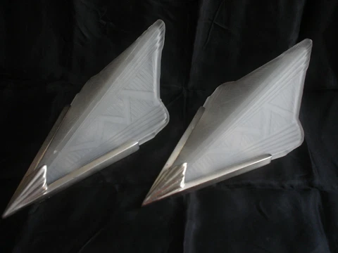 1930s French Art Deco Chrome Slip Shade Wall Sconces Set Machine Age Perzel Rare Cover