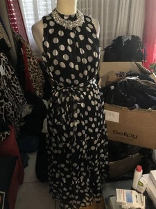 Chiffon Polka Dots Tupfen Punkte Sommerkleid Glitzer Lurex Maxi Kleid Gr 38/40 - Bild 1 von 3