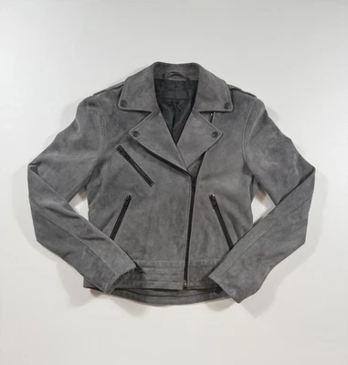 Rag and Bone Chrystie Leather Moto/Biker Jacket Grey - Size 2 (XS) - Image 1 of 4