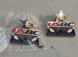Lot Of 2 USBC 600 Series Youth Bowling Award Lapel Pin Vintage - Picture 1 of 3