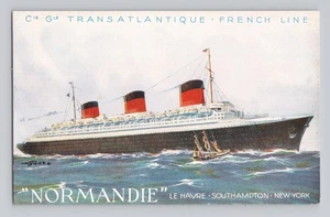 Cartolina Cie Gle Transatlantica Linea Francese Normandia Oceanliner Nave Barca  - Foto 1 di 2