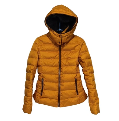 Zara Outerwear Padded Jacket Womens Small Yellow Duck Down Filled Quilted Hood - Image 1 of 4