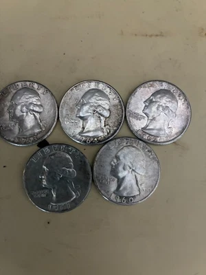 Silver 1960, 1961, 1962, 1963, 1964 Washington Quarters Lightly Circulated - Image 1 of 2