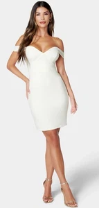 Bebe White Coconut Milk Off Shoulder Knit Mini Dress Style SALT1305 Women L NWT - Picture 1 of 22