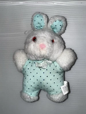Mini Bunny Rabbit Plush 5Inch Green With Polka Dots Palm Size Welcome Industrial - Image 1 of 4