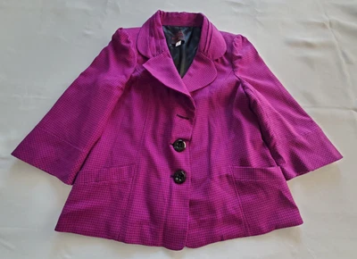 Mary Kay by Lion Uniform Group 紫色黑色粗花呢羊毛混纺西装外套 16 Reg * — 第 1/4 张图片