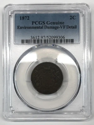 1872 P Two-Cent Piece (2c) PCGS Genuine VF Details (environmental damage) BN - Image 1 of 4