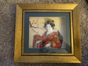 Gerahmte und mattierte Schattenbox 3D Porzellan und Stoff Geisha Figur - wie neu - Bild 1 von 1