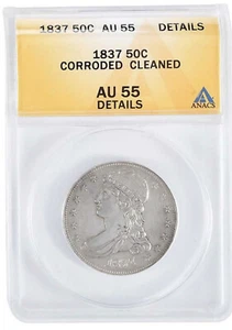 1837 United States Bust 90% Silver Half Dollar ~ AU58 Cleaned Corroded - Picture 1 of 2