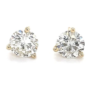 14K Yellow Gold 1/1ctw Natural Diamond 3-Prong Stud Earrings - Picture 1 of 1