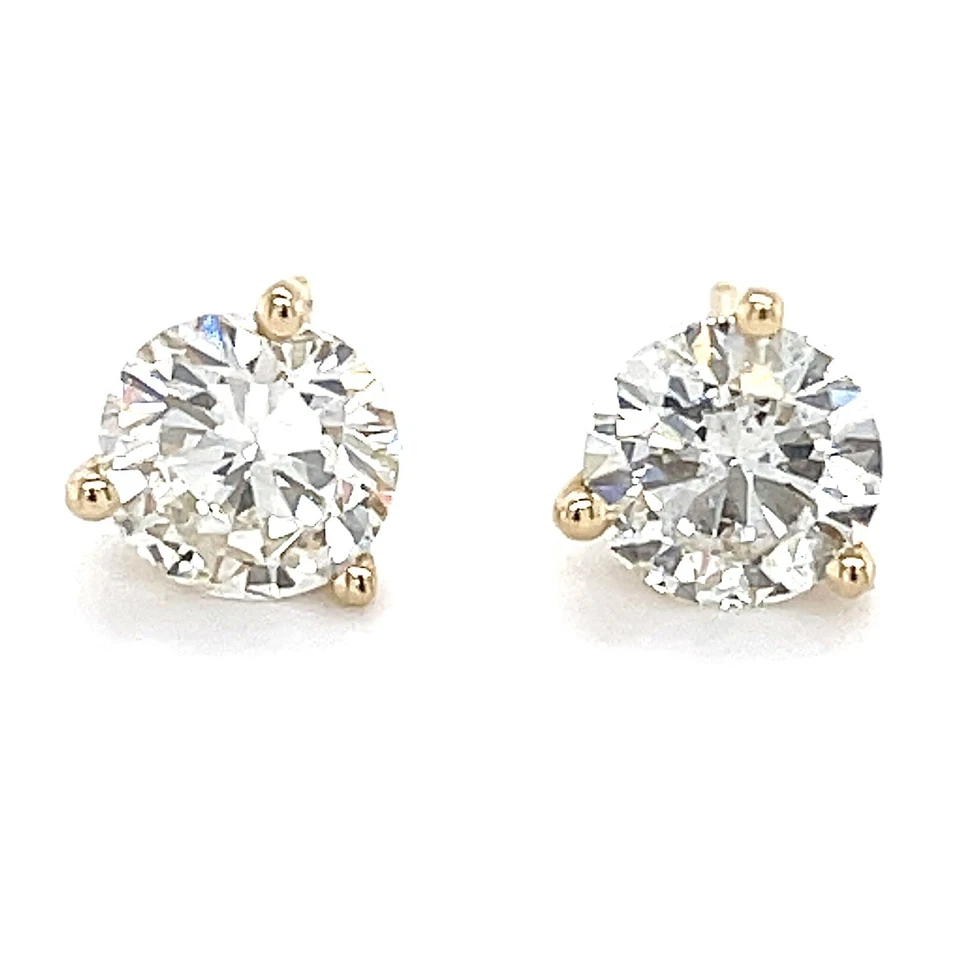 14K Yellow Gold 1/1ctw Natural Diamond 3-Prong Stud Earrings - Image 1 of 1
