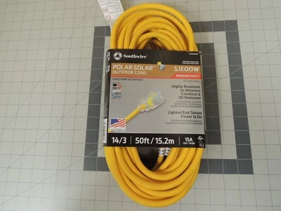 Cable de extensión exterior 50 pies 14/3 SJEOW amarillo polar grado contratista solar Foto 1 de 4