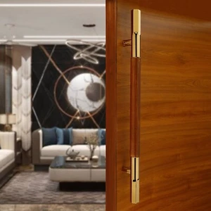 Wooden & Gold Finish 18 Inch Main Door Handle Pull Handles for Home Hotels 1 Pcs - Picture 1 of 7