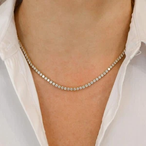 4.00Ct D/VS Lab Grown Round Diamond Crown Set Tennis Necklace In Yellow Gold - Picture 1 of 12