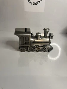 Vintage Train Bank Gebürstetes Zinn Lokomotive Eisenbahn Sparschwein   - Bild 1 von 4