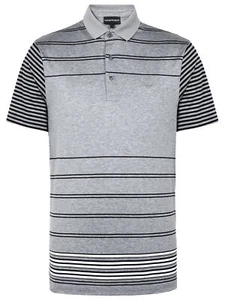 Emporio Armani Mens Regular Fit Stripe Cotton Polo Shirt Small Grey - NWT $195 - Picture 1 of 6