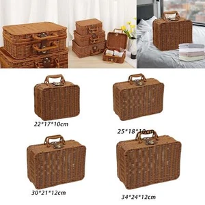 Wicker Picnic Basket Cosmetic Organizer Retro Suitcase for Sailing Camping - Picture 1 of 29