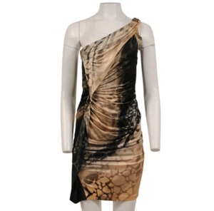 Roberto Cavalli Vintage 2000er Minikleid IT 42 Schulter Gepard Schlange schwarz hellbraun - Bild 1 von 20